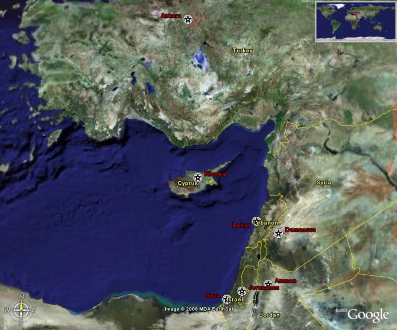 Map showing location of Cyprus