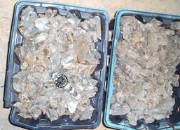 Box of gypsum crystals